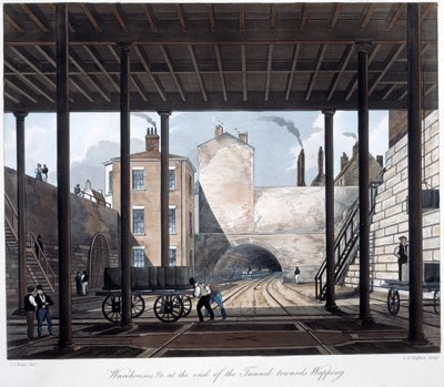 Warehouses and Works at the End of the Tunnel towards Wapping, engraved by S.G. Hughes, 1831 by Thomas Talbot after Bury